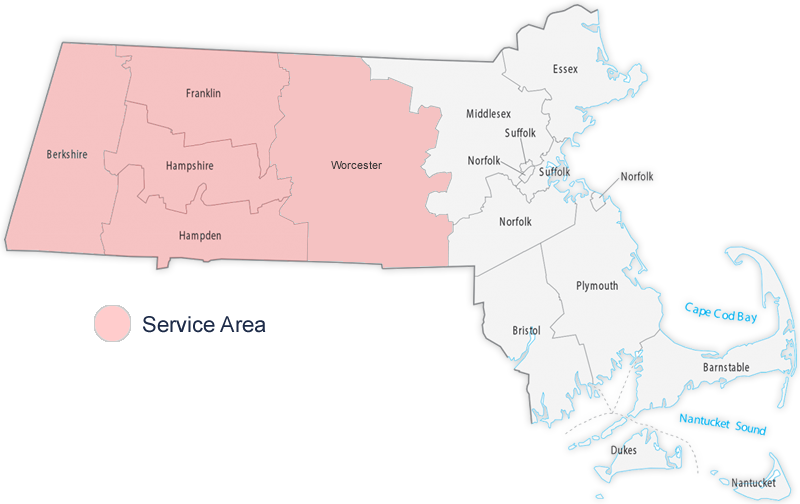P&A Mechanicals Service Area - Western Massachusetts Map